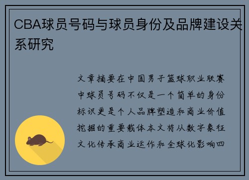 CBA球员号码与球员身份及品牌建设关系研究